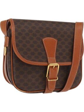 CELINE Macadam Canvas Shoulder Bag PVC Leather Brown Gold